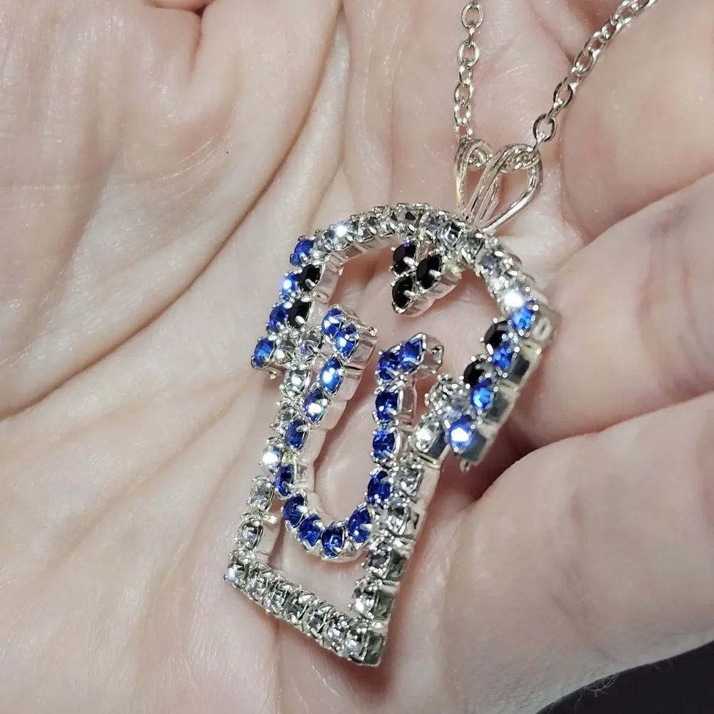 Indianapolis Colts Silver Tone Blue Rhinestone Pendant Necklace 18